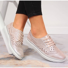 Dámské prolamované kožené boty perleťově růžové Artiker růžový 1