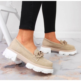 Kožené dámské boty s řetízky béžové Filippo béžový 2