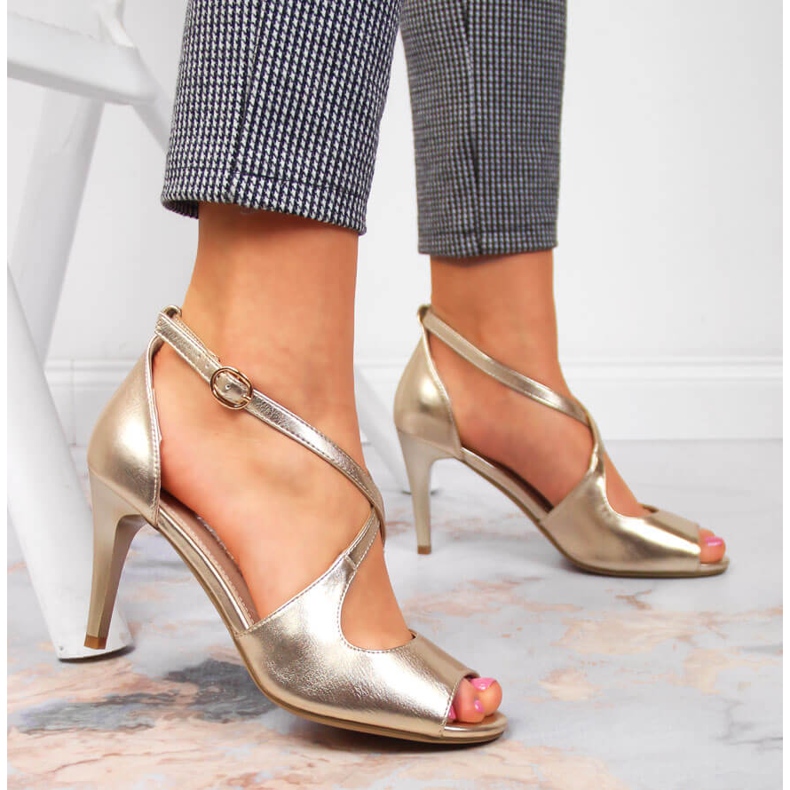 Dámské sandály na zlatém vysokém podpatku Sergio Leone zlatý 2