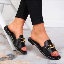 S.Barski Černé dámské pantofle s řetízkem S. Barski černá 1