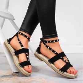 S.Barski Černé sandály pro ženy espadrilky s perlami od S. Barski černý 1