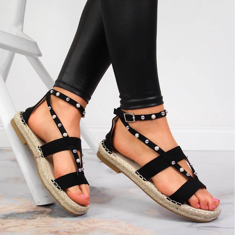 S.Barski Černé sandály pro ženy espadrilky s perlami od S. Barski černý 1