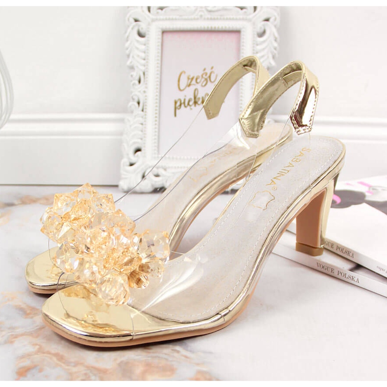 Transparentní dámské sandály se zlatými kamínky Sabatina 2