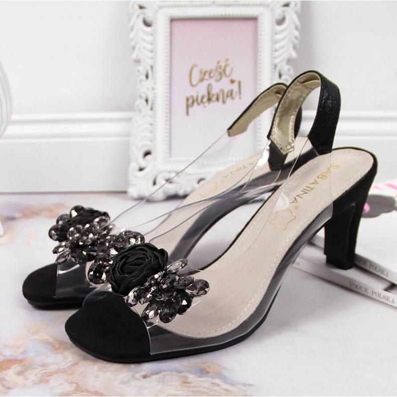 Dámské transparentní sandály s černými kamínky Sabatina černá 2