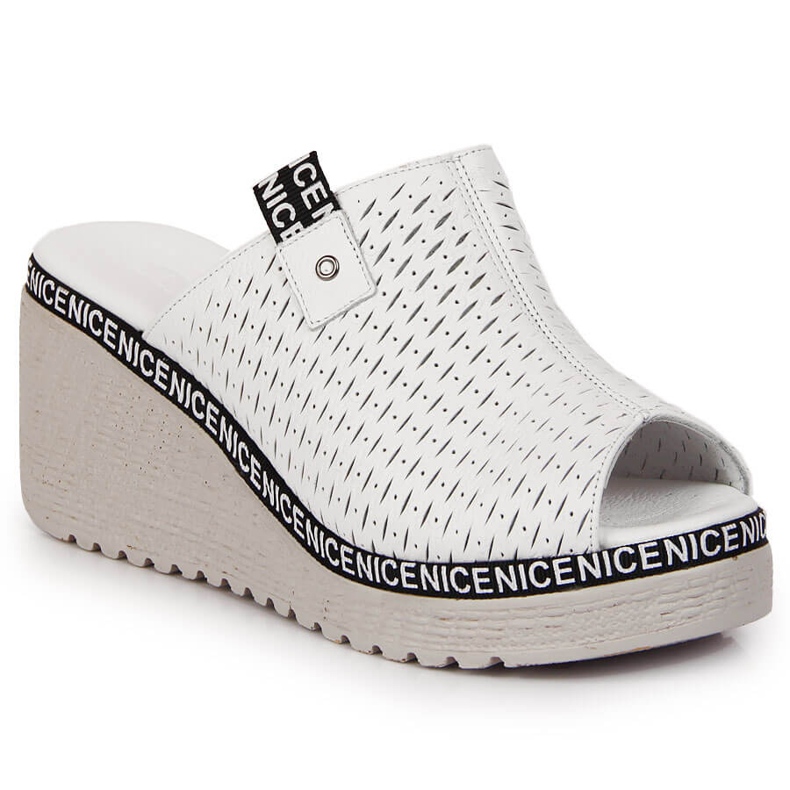 Dámské kožené pantofle na klínku bílé Artiker bílý 1