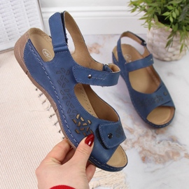 Helios 266 tmavě modré dámské kožené sandály se suchým zipem námořnická modrá 1