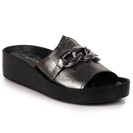 Dámské kožené pantofle s řetízkem stříbrné T.Sokolski 1