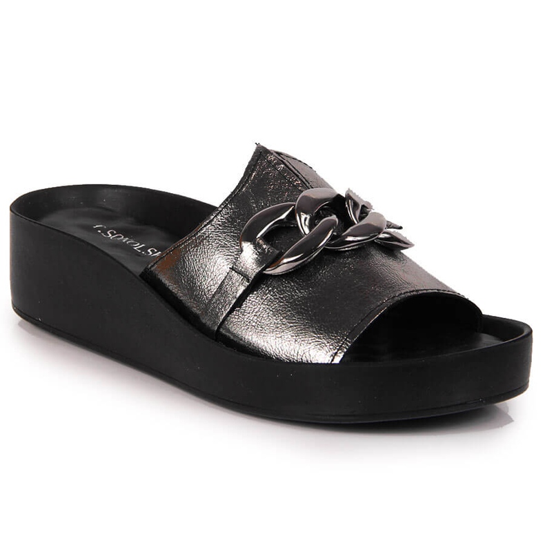 Dámské kožené pantofle s řetízkem stříbrné T.Sokolski 1