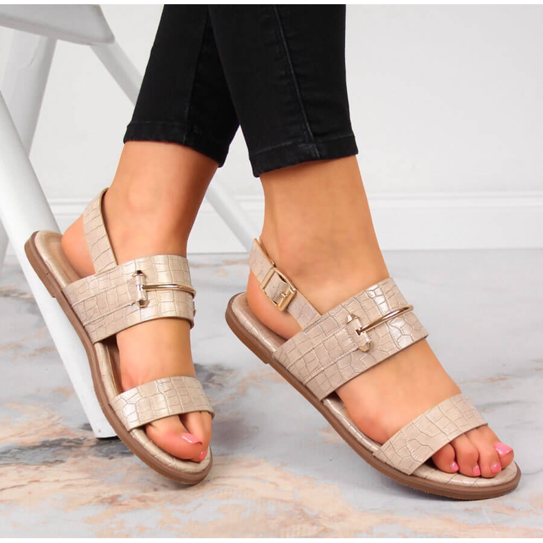 Dámské béžové sandály lakované croco T.Sokolski béžový 1