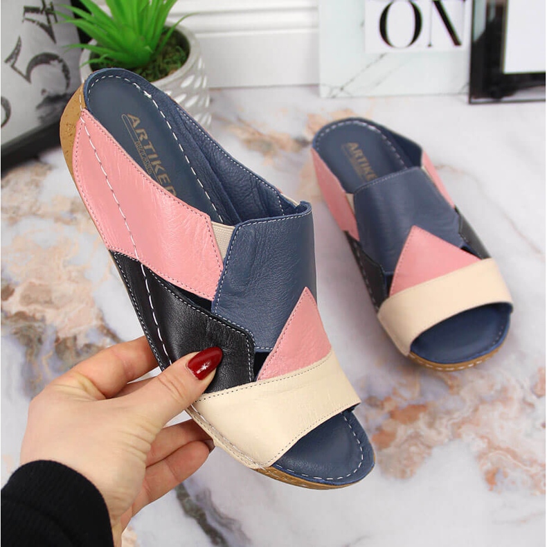 Pohodlné barevné kožené dámské pantofle Artiker vícebarevný 1