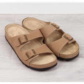 Pohodlné pánské kožené pantofle béžové Helios 813 béžový 2 Pohodlné pánské kožené pantofle béžové Helios 813 béžový 2