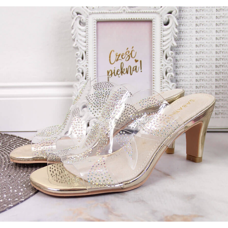 Transparentní dámské pantofle se zlatými kubickými zirkony Sabatina bezbarvý 2