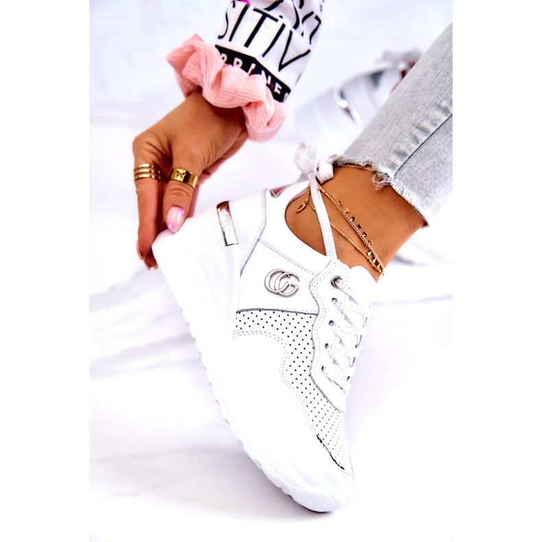 S.Barski Dámské sportovní kožené boty tenisky bílé Loissa bílý stříbrný 3