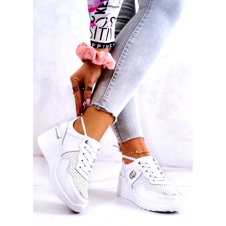 S.Barski Dámské sportovní kožené boty tenisky bílé Loissa bílý stříbrný 2