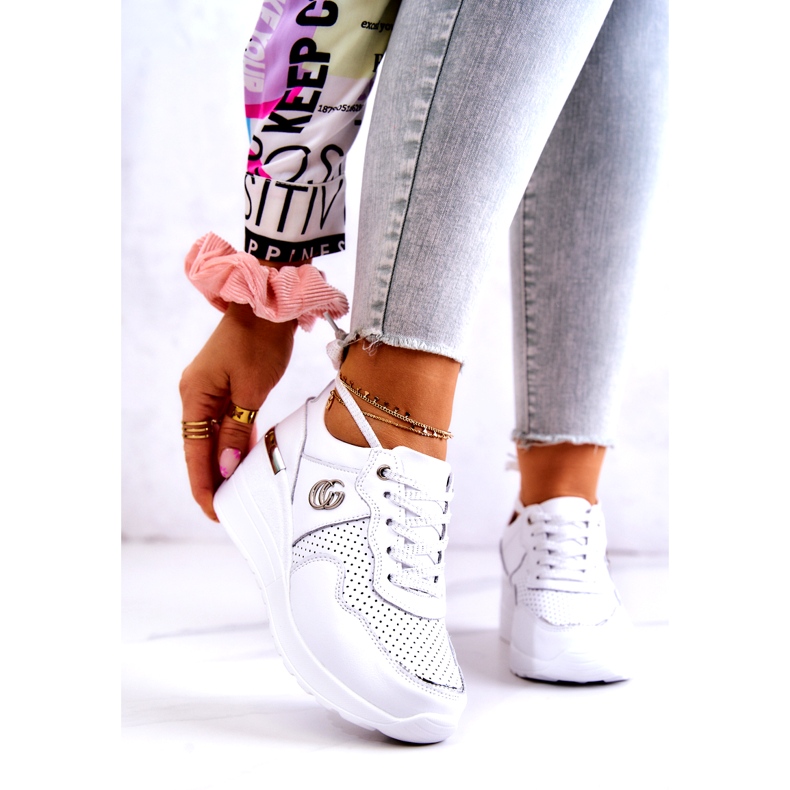 S.Barski Dámské sportovní kožené boty tenisky bílé Loissa bílý stříbrný 1