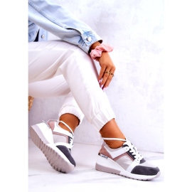 S.Barski Kožené sportovní boty Tenisky na klínu Stříbrno-šedá Elissa bílý růžový stříbrný 1