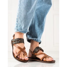 W. Potocki Stylové kožené sandály Potocki hnědý 2