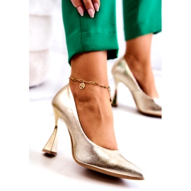 Lewski Shoes Módní kožené lodičky Lewski Boty 3181 Golden zlatý 4