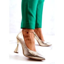 Lewski Shoes Módní kožené lodičky Lewski Boty 3181 Golden zlatý 1