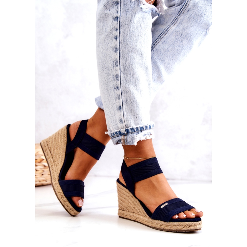 Dámské sandály na klínku Big Star JJ274977 tmavě modrá námořnická modrá 3