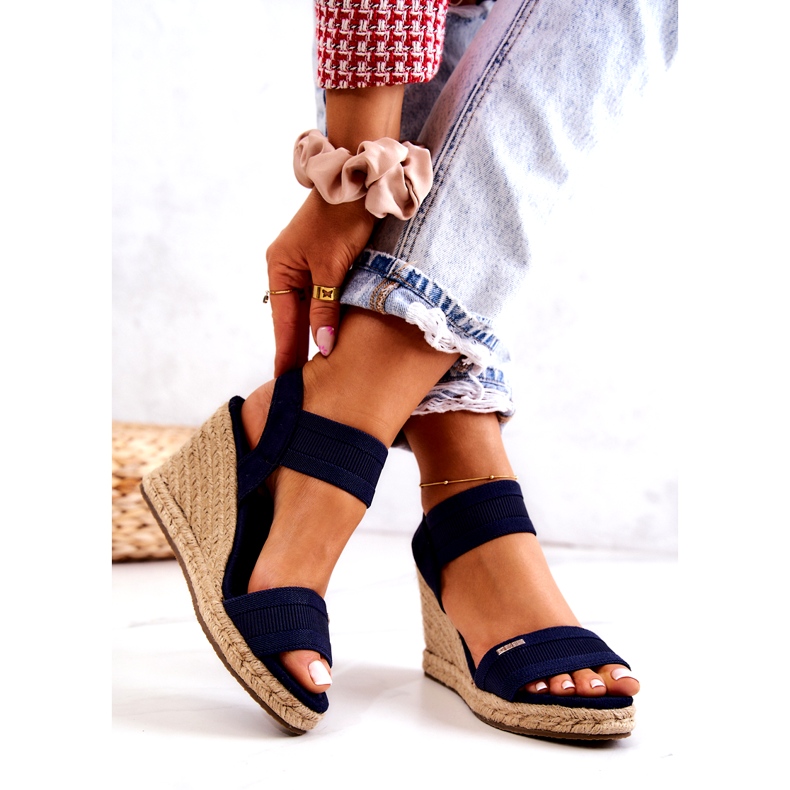 Dámské sandály na klínku Big Star JJ274977 tmavě modrá námořnická modrá 2