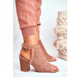 FB1 Dámské prolamované boty Peep Toe Pink Paradise hnědý 3