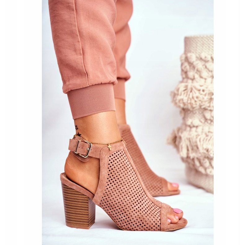 FB1 Dámské prolamované boty Peep Toe Pink Paradise hnědý 3