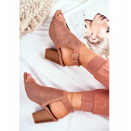 FB1 Dámské prolamované boty Peep Toe Pink Paradise hnědý 4