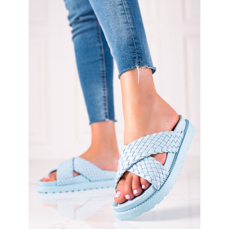 Bestelle Pletené pantofle modrý 1