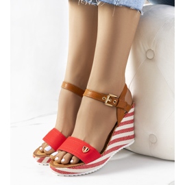 Červené espadrilky na patrovém klínu hnědý červený 1