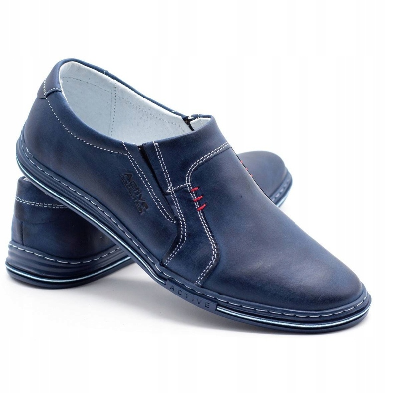 Polbut Pánské kožené boty 334 navy blue modrý 4