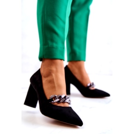 S.Barski Dámské semišové čerpadly s černým řetězcem černá 2