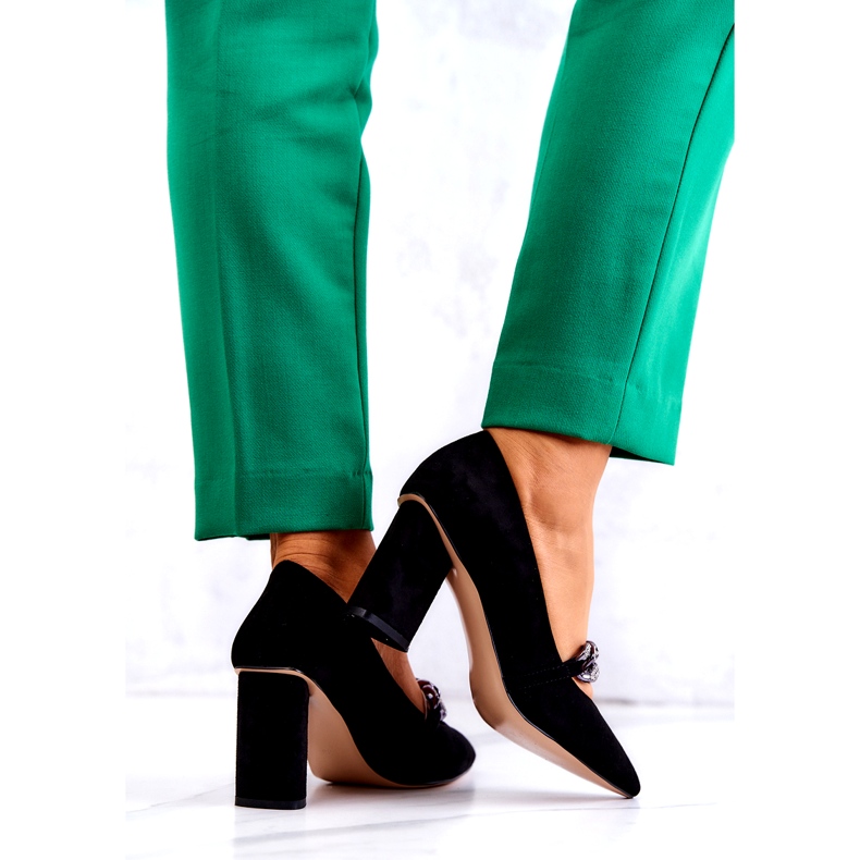 S.Barski Dámské semišové čerpadly s černým řetězcem černá 5