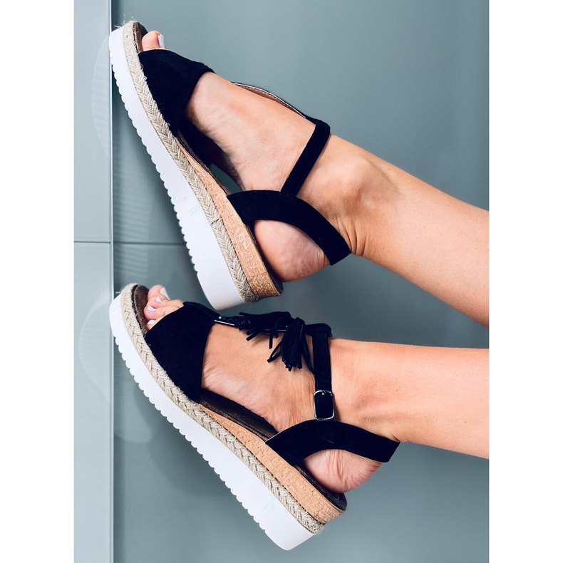 Espadrilky sandály na klínku Bessi Black černý 2