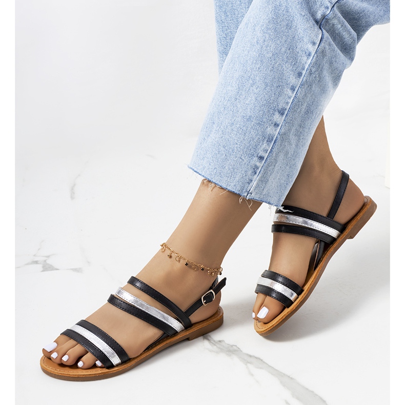 Černé dámské sandály Hibbins černá stříbrný 1