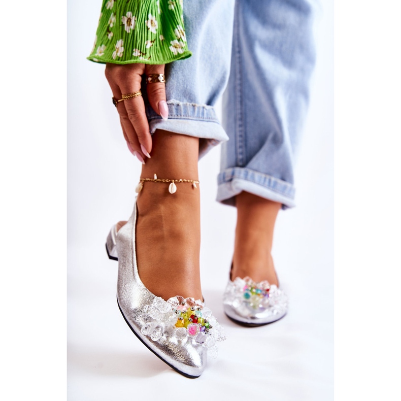 PA2 Kožené Baleríny Na Vysokých Podpatcích Se Stříbrným Ornamentem Elena 1