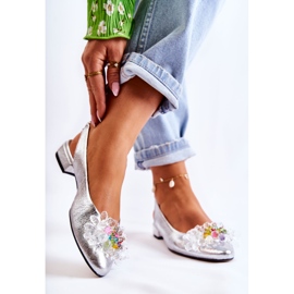 PA2 Kožené Baleríny Na Vysokých Podpatcích Se Stříbrným Ornamentem Elena 2