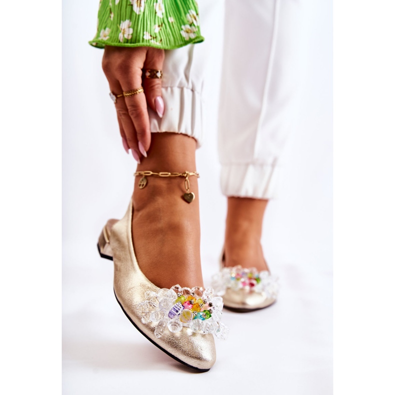 PA2 Kožené Baleríny Na Vysokých Podpatcích Se Zlatým Ornamentem Elena 1