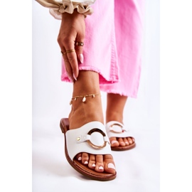 Vinceza Kožené dámské pantofle s bílým ornamentem Marinell 1