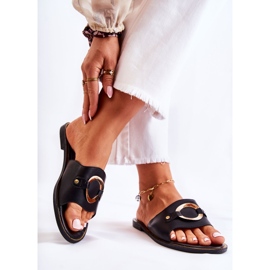 Vinceza Kožené dámské pantofle s černým ornamentem Marinell černá 2