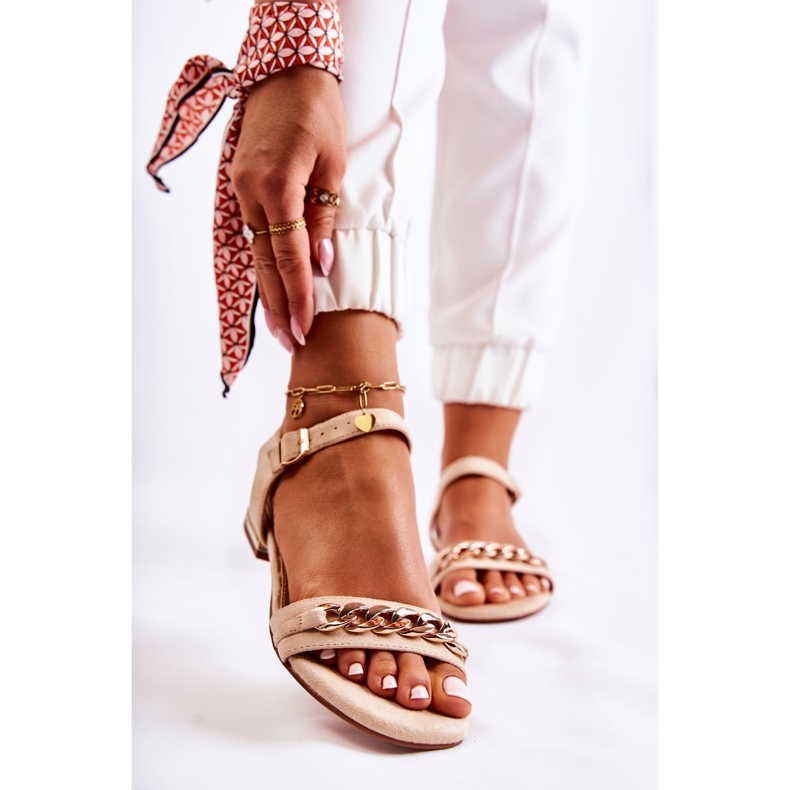 Vinceza Dámské Semišové Sandály S řetízkem Béžová Norine béžový zlatý 1