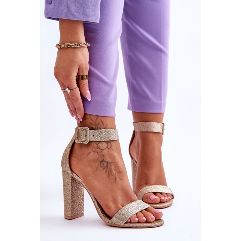 NFR Dámské sandály na vysokém podpatku zlaté třpytky Joalice zlatý 1