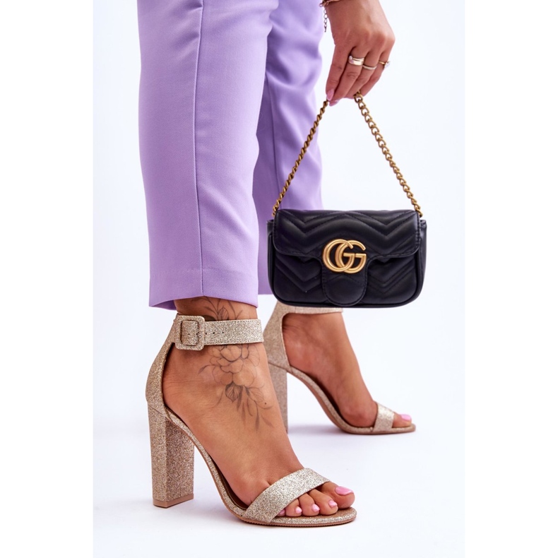 NFR Dámské sandály na vysokém podpatku zlaté třpytky Joalice zlatý 2