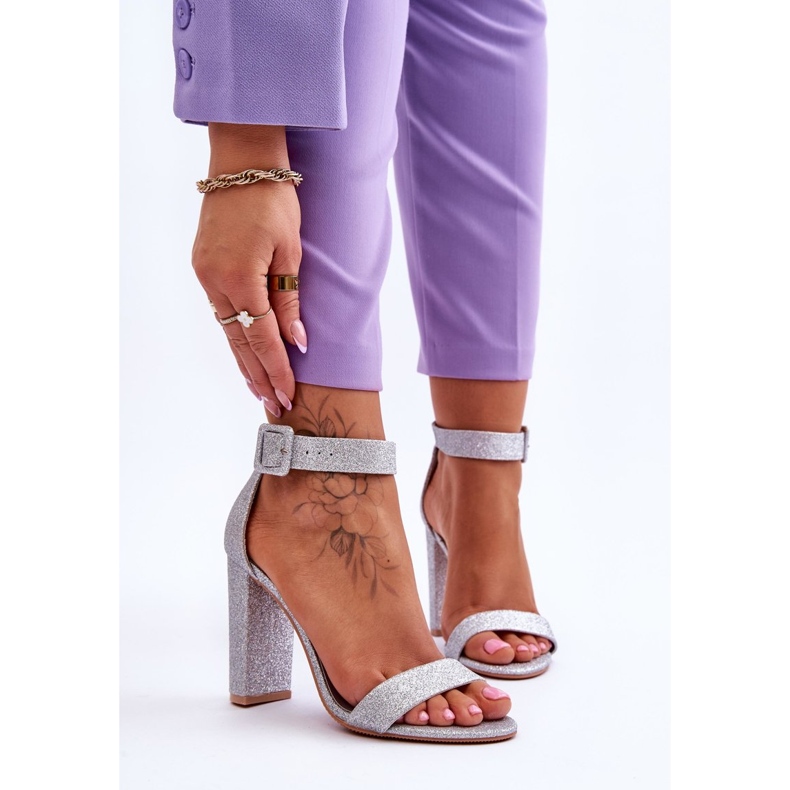 NFR Dámské Sandály Na Podpatku Stříbrné Třpytky Joalice stříbrný 1
