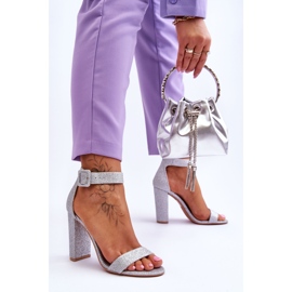 NFR Dámské Sandály Na Podpatku Stříbrné Třpytky Joalice stříbrný 2