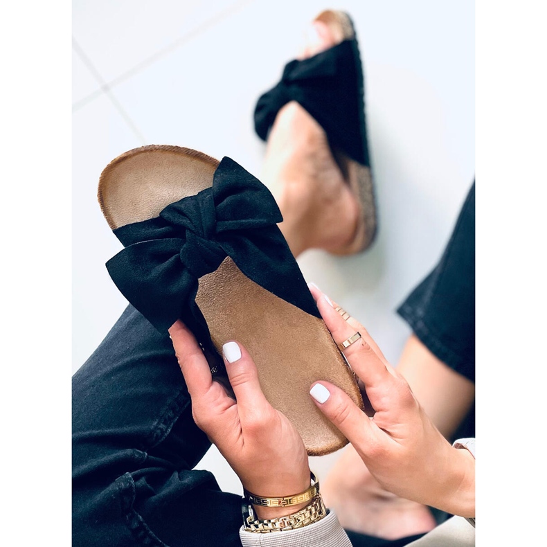 Korkové pantofle s mašlí Lilac Black černá 1