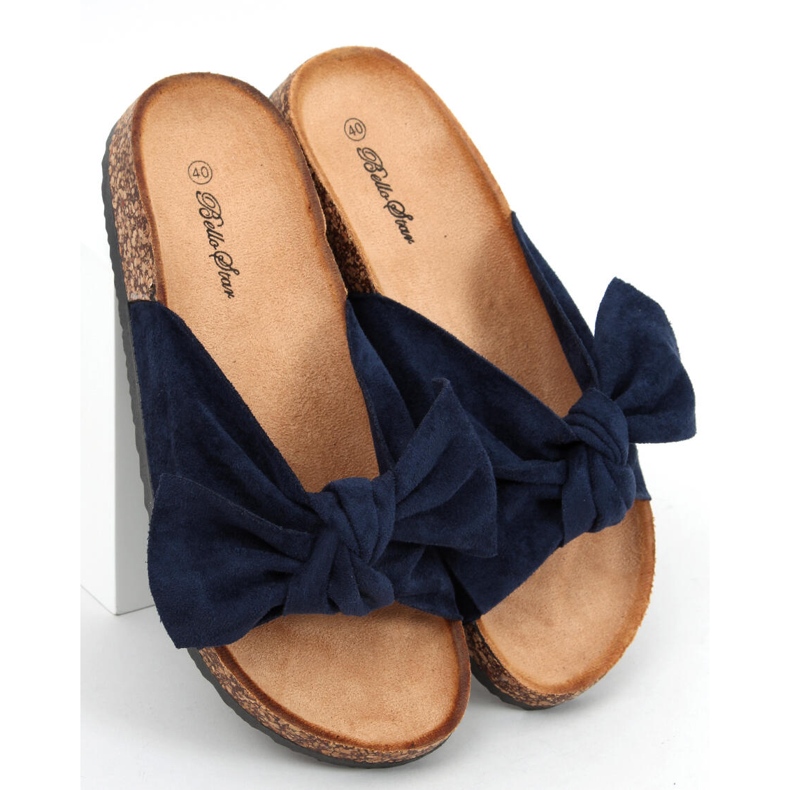 Korkové pantofle s mašlí Lilac DK.BLUE modrý 2