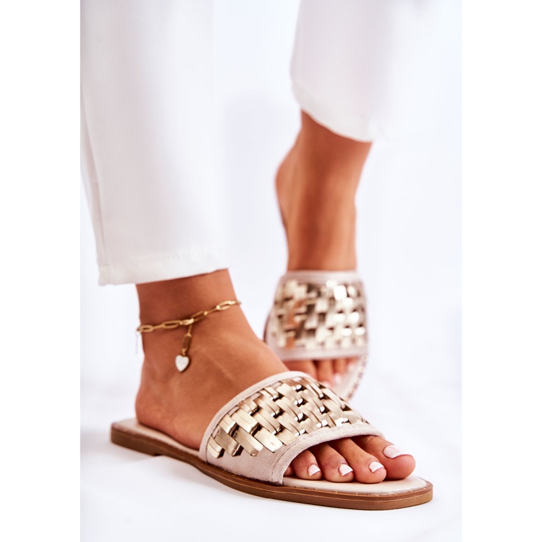 S.Barski Dámské Kožené Pantofle Na Plochém Podpatku Béžová Hollis béžový 2