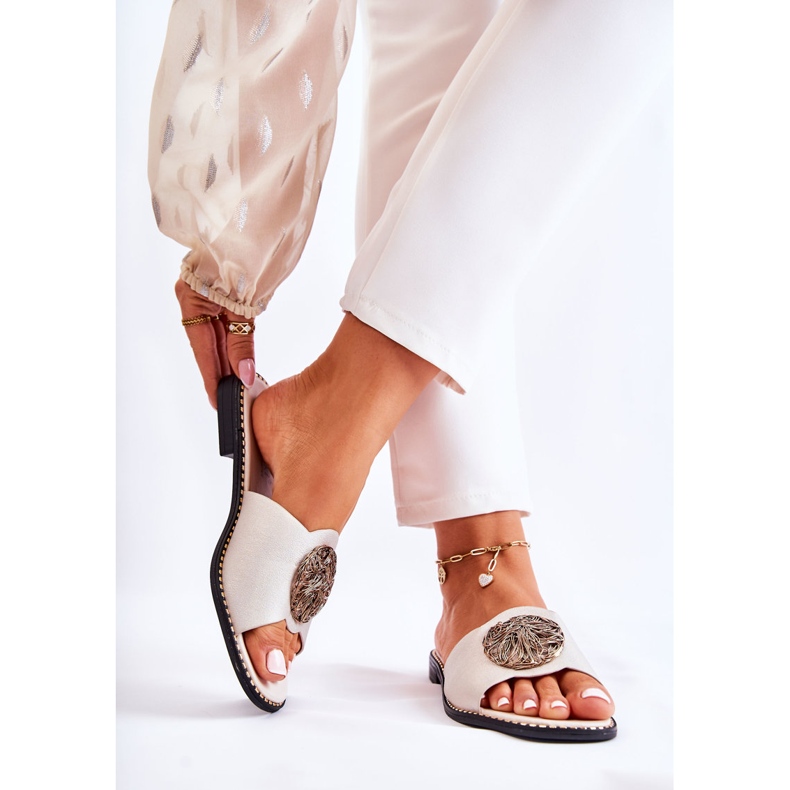 S.Barski Dámské kožené pantofle se zlatým zdobením Colene 2