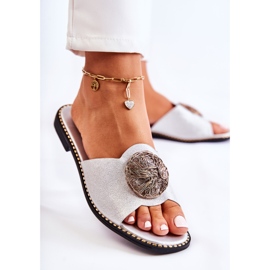 S.Barski Dámské kožené pantofle se stříbrným zdobením Colene 2